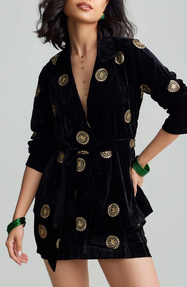 holiCHIC Nala Embroidered Velvet Blazer, Alternate, color, Black