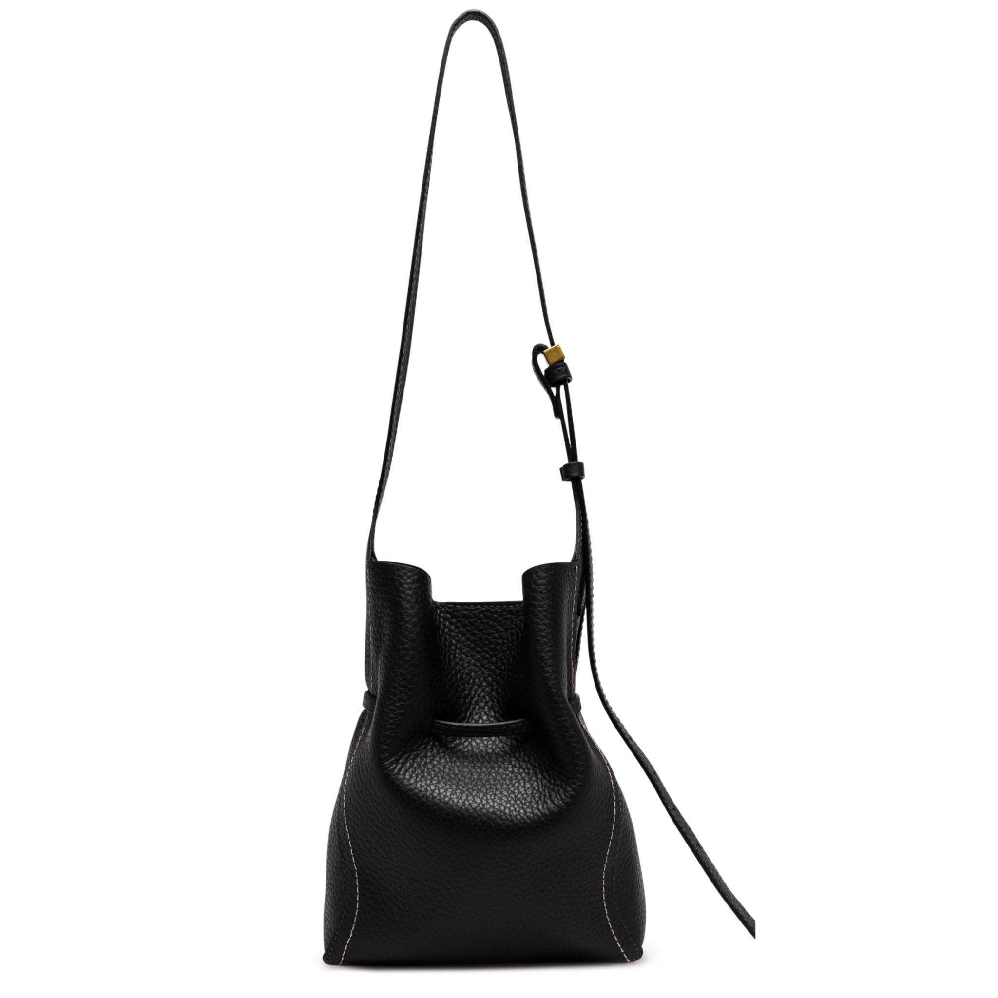 Sienna Leather Drawstring Bucket Bag, Alternate, color, black