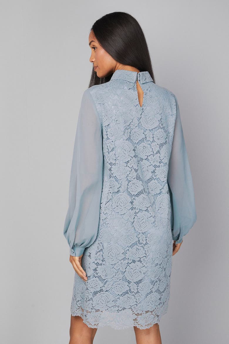 Lace Tie Neck Shift Dress, Alternate, color, Turquoise