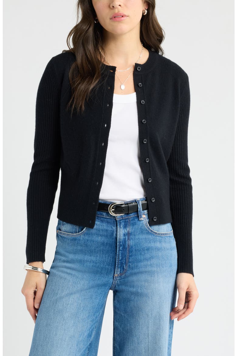Wool & Cashmere Blend Cardigan, Main, color, BLACK ROCK