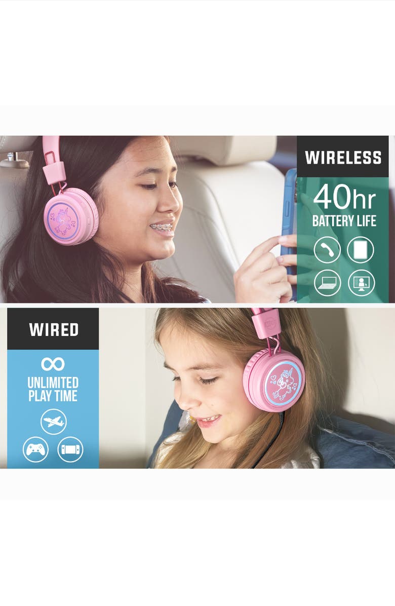 MEE audio KidJamz KJ55BT (2 Pack) Bluetooth Wireless Headphones for Kids w/ LED Lights, Alternate, color, Black/Pink