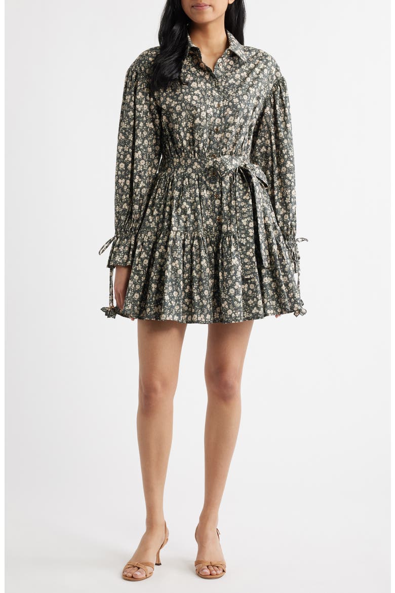 Floral Print Long Sleeve Cotton Shirtdress, Main, color, DARK GREEN NATURAL