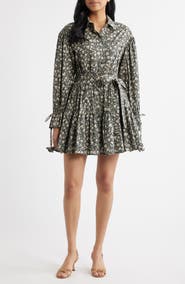 En Saison Floral Print Long Sleeve Cotton Shirtdress