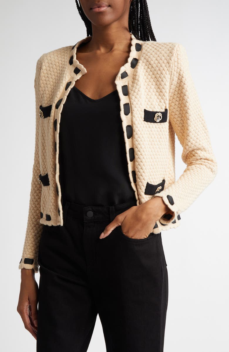 L'AGENCE Astor Contrast Trim Cardigan, Alternate, color, Biscuitbl