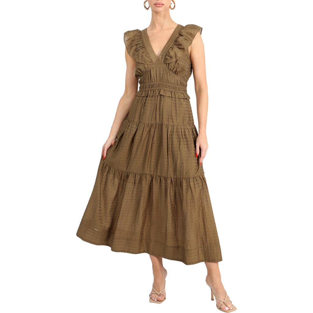 Shop Adelyn Rae Ennie Textured Tiered Midi Dress In Coffee
