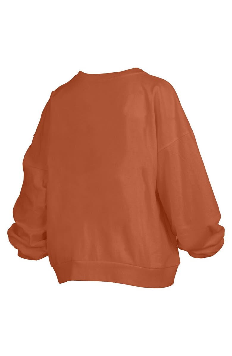 PRESSBOX Women's Pressbox Texas Orange Texas Longhorns Janise Arch Over Logo Waist Length Oversized Pullover Sweatshirt, Alternate, color, Burnt Orange
