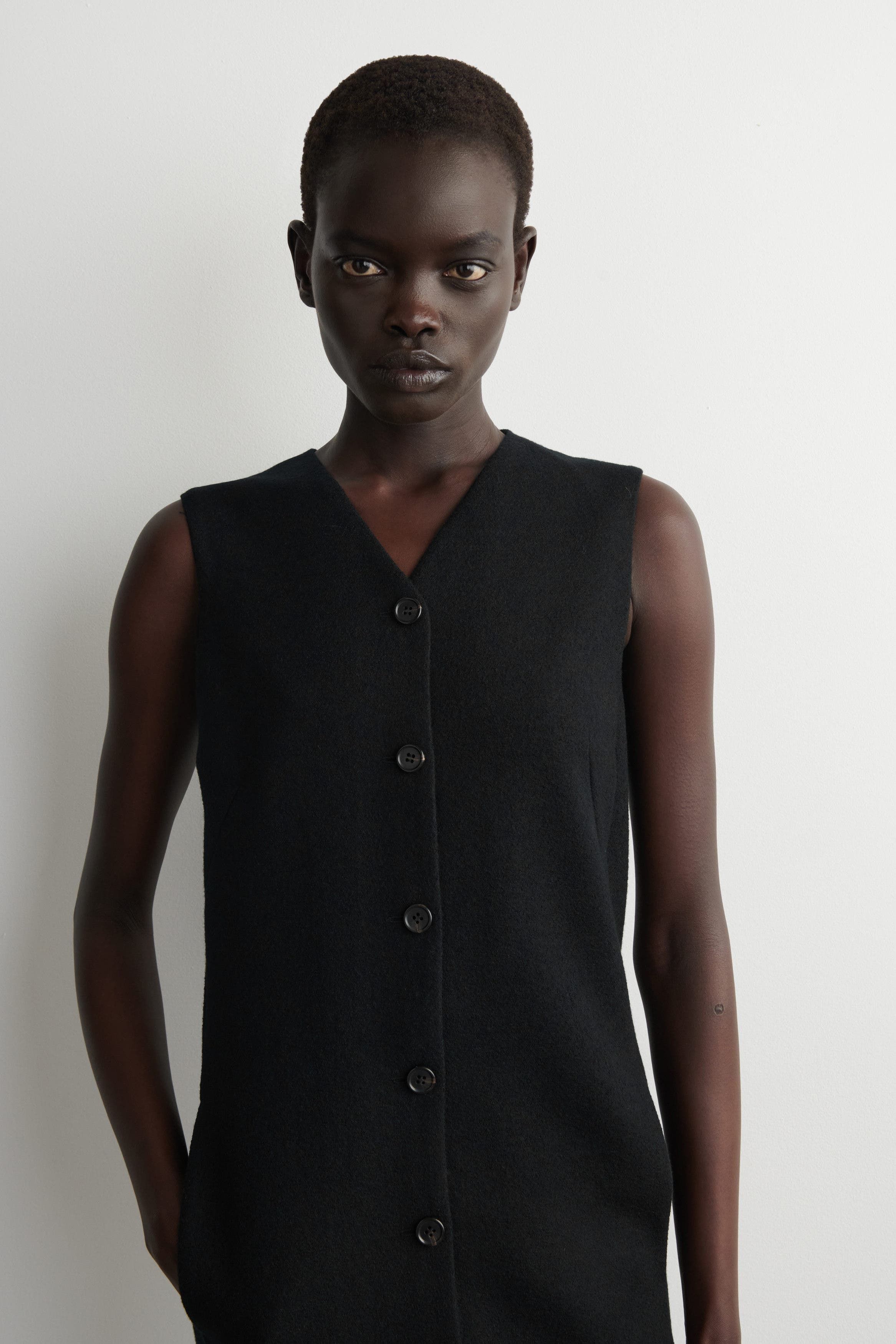 Merino Wool Buttoned Shift Mini Dress - image 2