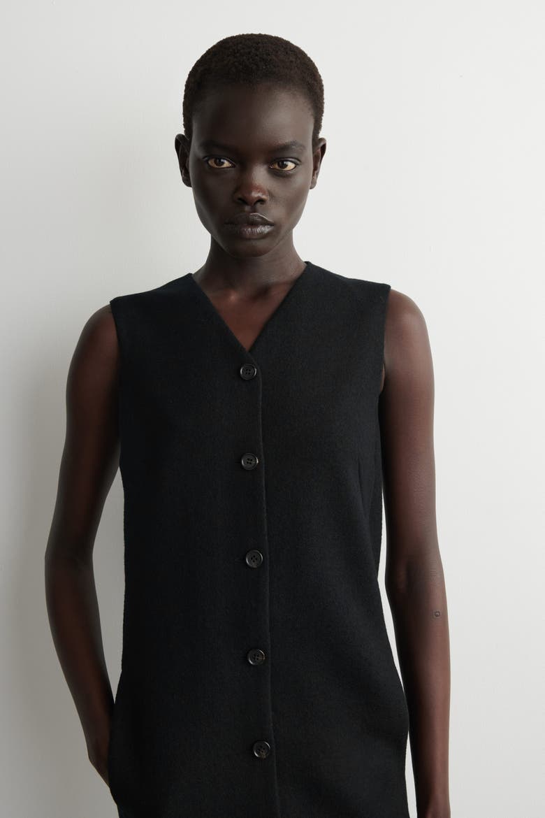 Wool & Cotton Blend Shift Minidress, Alternate, color, BLACK