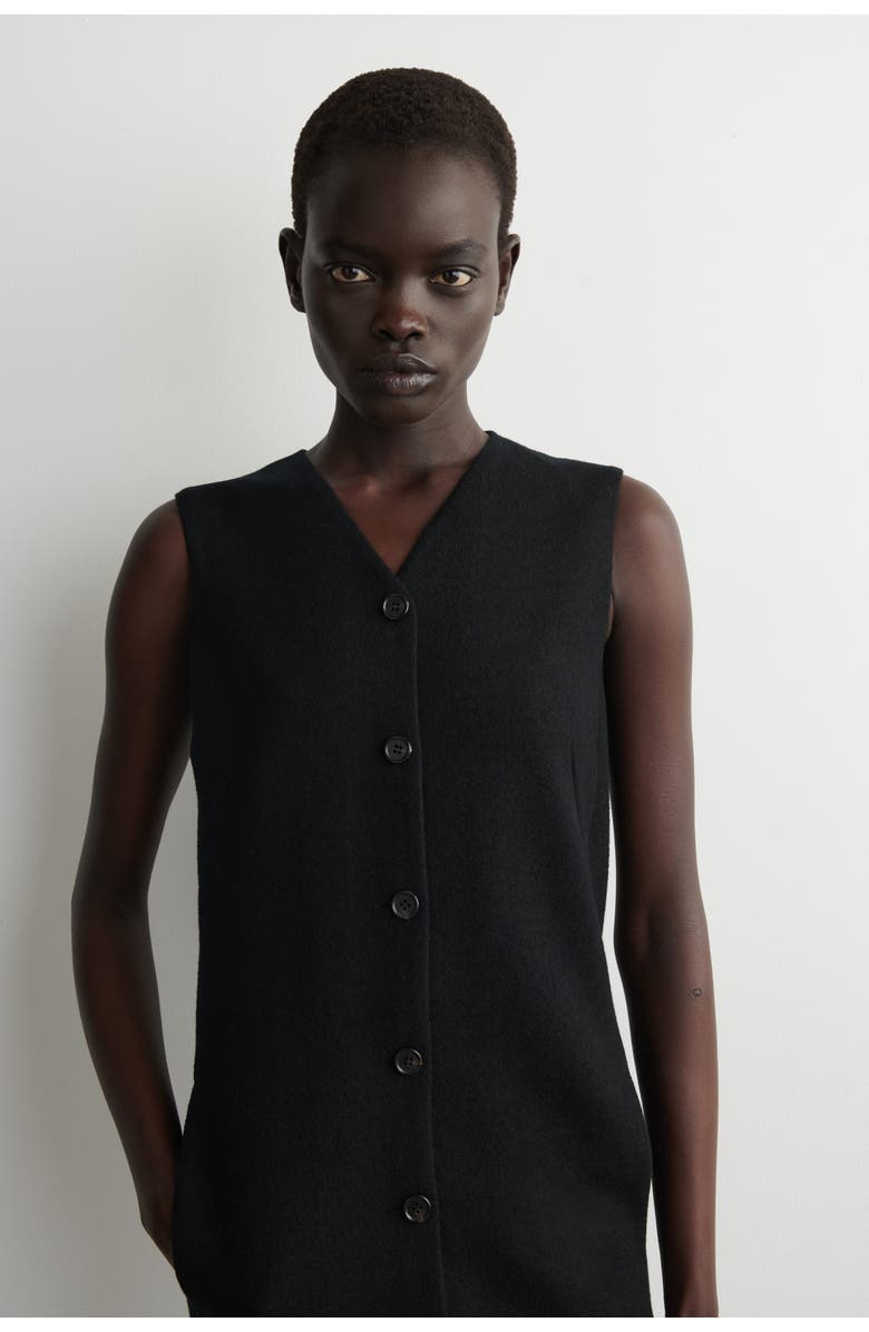 COS Merino Wool Buttoned Shift Mini Dress, Alternate, color, Black