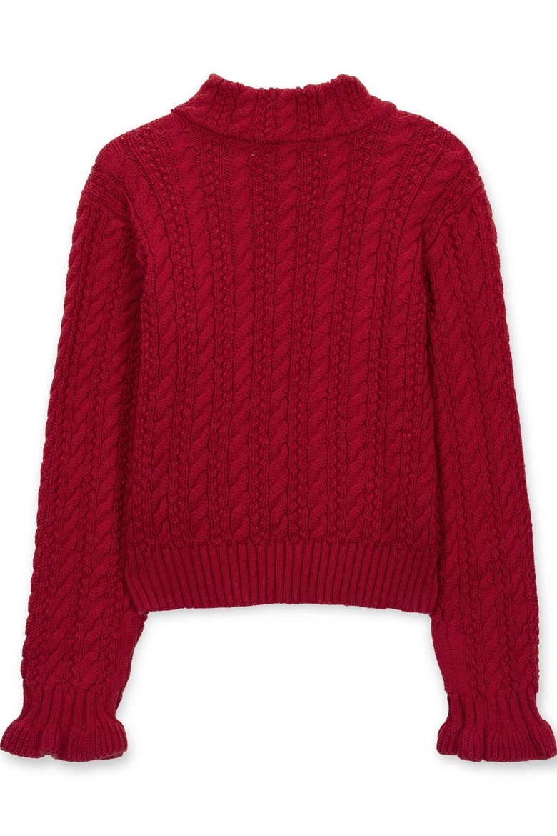Kids' Organic Cotton Ruffle Cuff Turtleneck Sweater, Alternate, color, Red