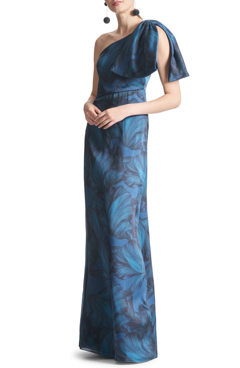 Sachin & Babi Chelsea Floral Print One-Shoulder Georgette Gown, Main, color, 