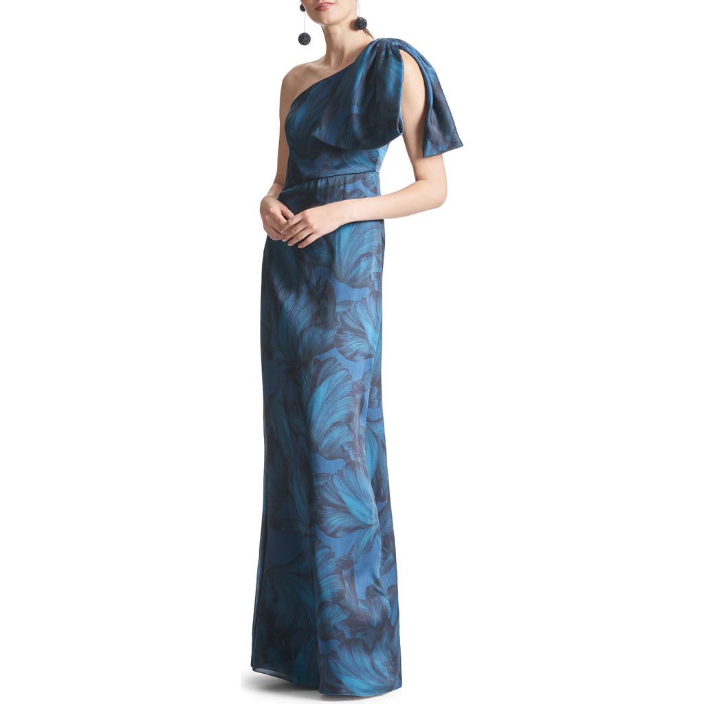 Sachin & Babi Chelsea Floral Print One-shoulder Georgette Gown