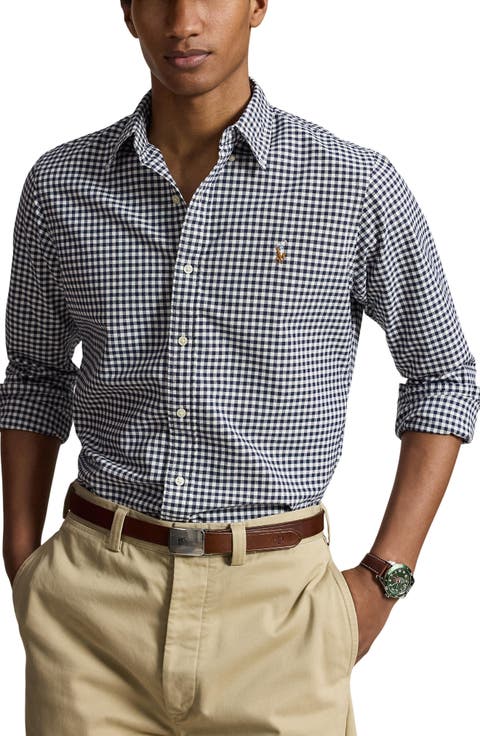Gingham Long Sleeve Oxford Button Up Shirt