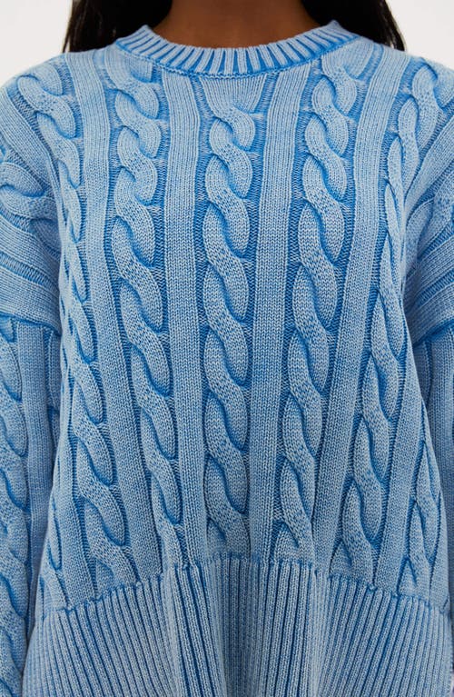 Beach Riot Callie Cable Stitch Crewneck Sweater In Denim Daze
