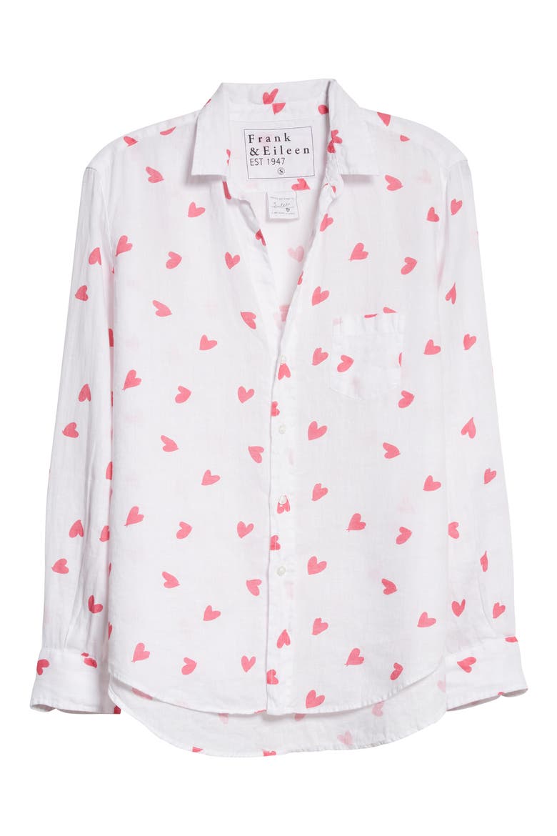 Eileen Linen Button-Up Shirt, Alternate, color, PINK MESSY HEARTS