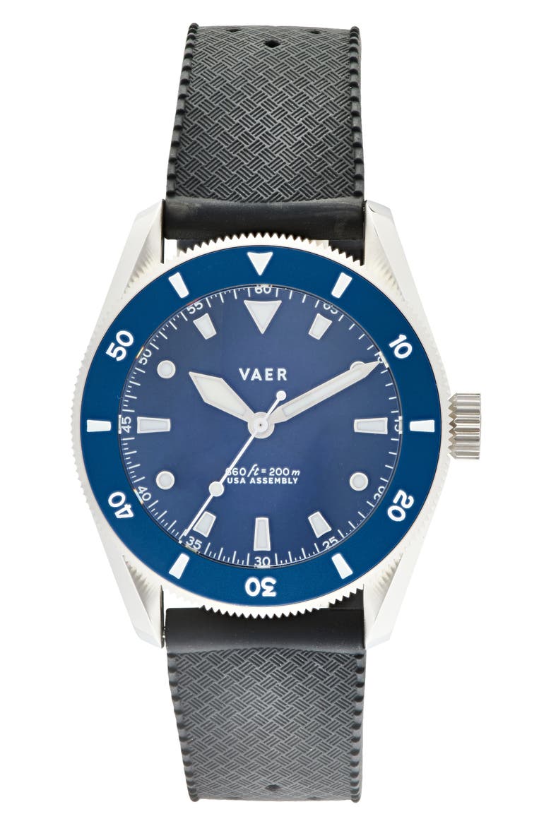D4 Meridian Black Solar Dive Watch, 38mm, Main, color, NAVY/STRAP