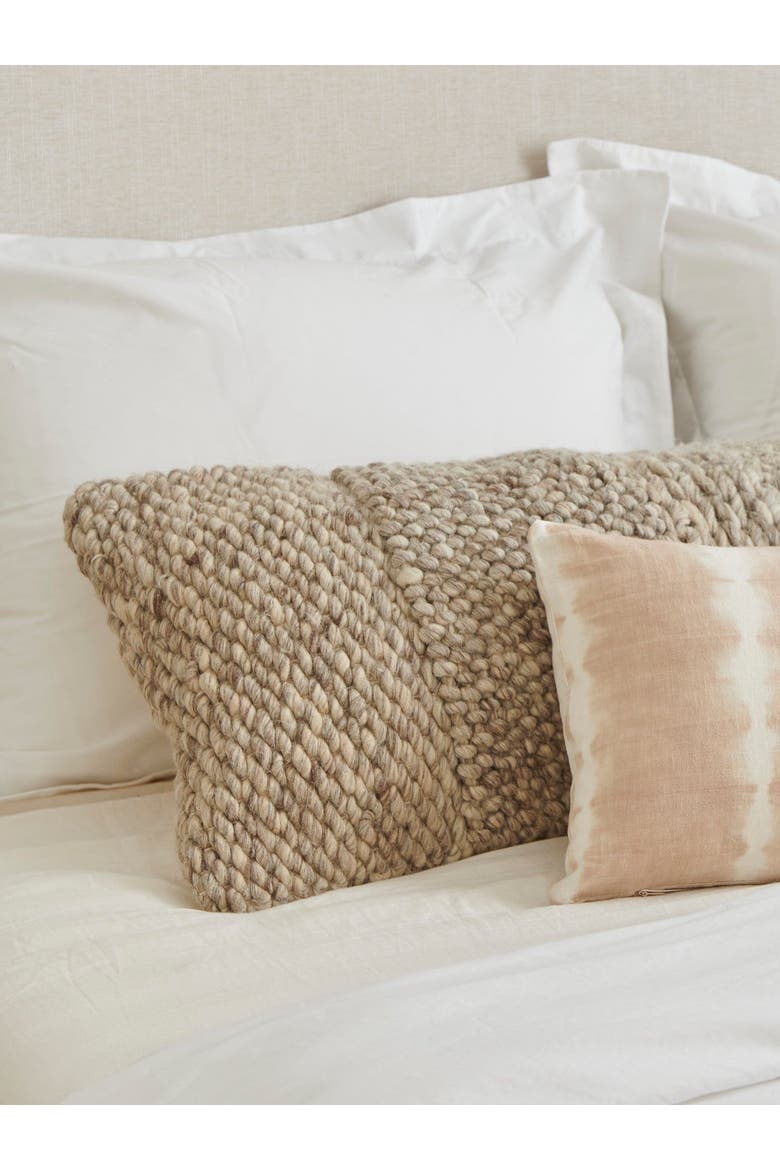 Textured Taupe Handwoven Pillow 14x40 with Down Alternative Insert, Alternate, color, Taupe
