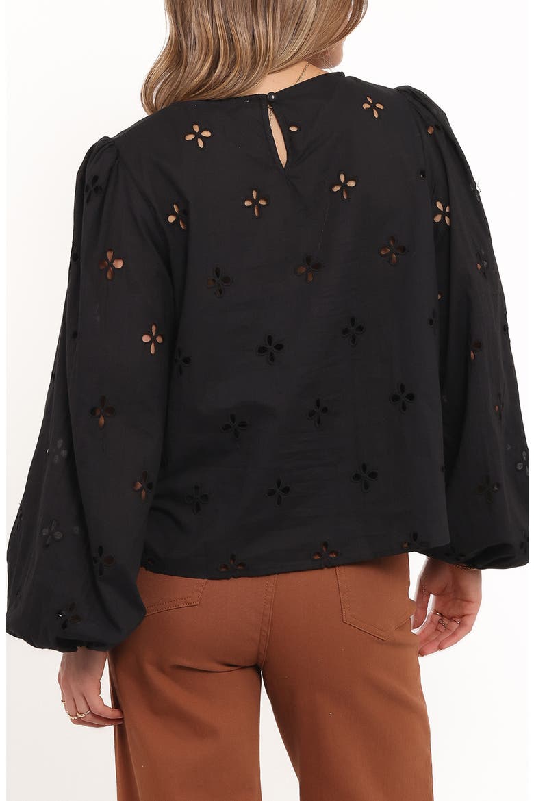 Aggie Embroidered Eyelet Balloon Sleeve Top, Alternate, color, BLACK