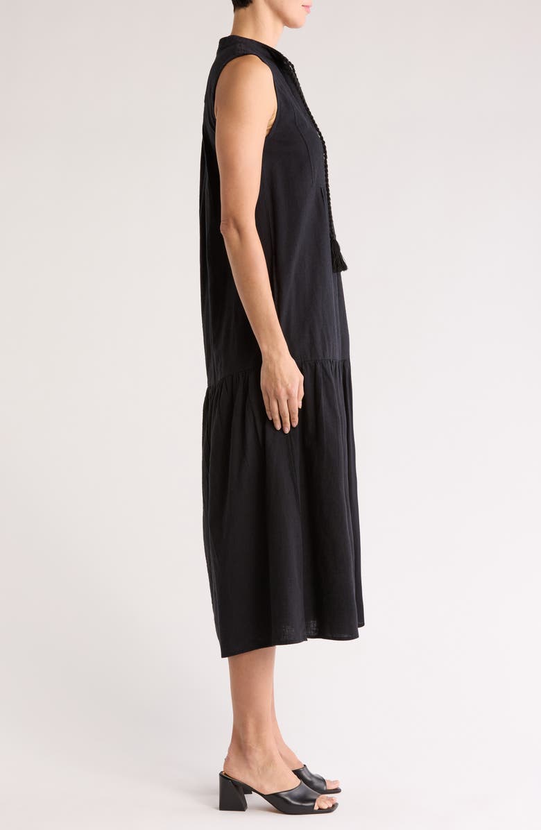 Elan Tiered Cotton & Linen Cover-Up Dress, Alternate, color, Black