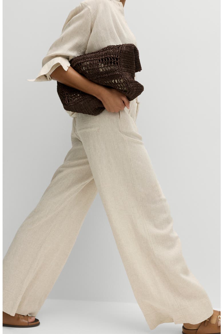 Linen Blend Wide Leg Drawstring Pants, Alternate, color, OATMEAL BEIGE