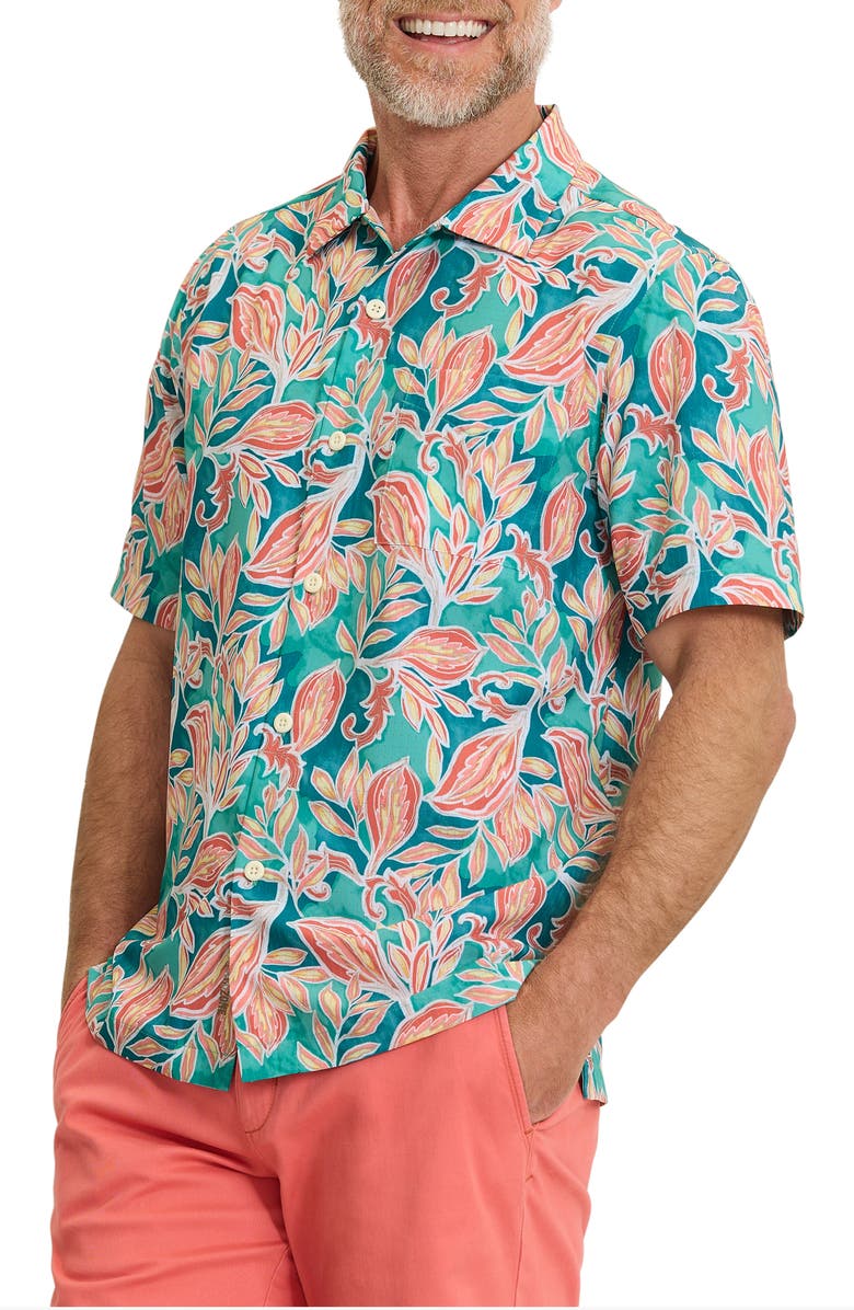 Tommy Bahama Bahama Coast Wild Vines IslandZone<sup>®</sup> Short Sleeve Button-Up Shirt, Main, color, Largo Teal