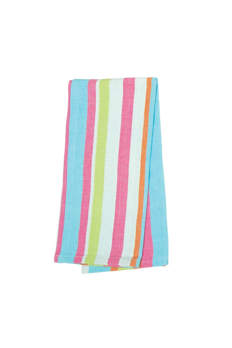 Key Lime Stripe Woven Cotton Dishtowel, Main, color, White
