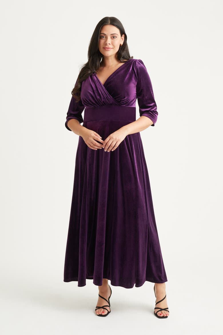 Verity Velvet 3/4 Sleeve Maxi Dress, Main, color, Purple
