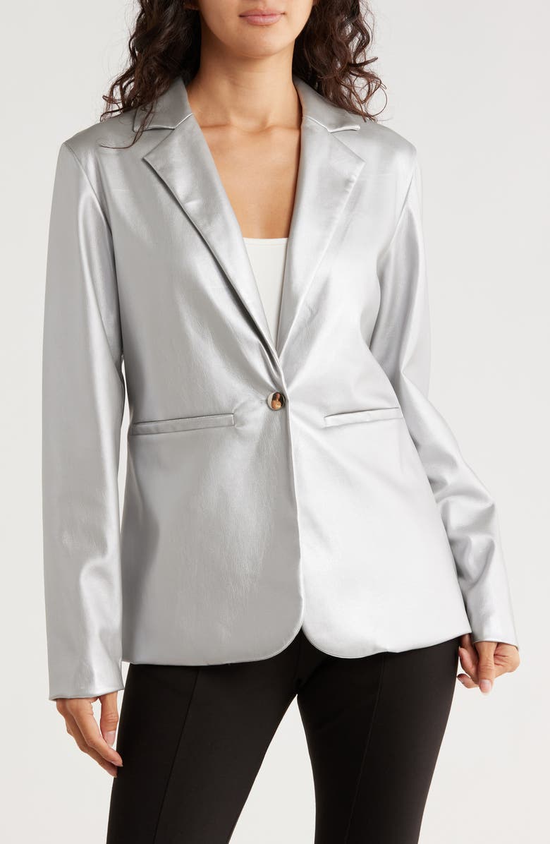 AREA STARS Liana Metallic Faux Leather Blazer, Main, color, Silver