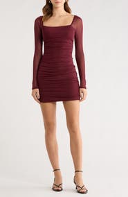 Abound Long Sleeve Ruched Mesh Minidress