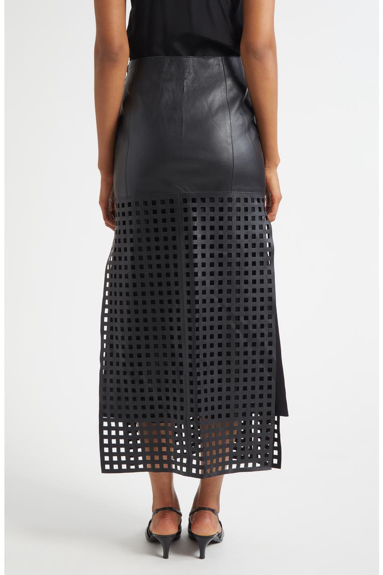 Laser Cut Nappa Leather Midi Skirt, Alternate, color, SOLID BLACK