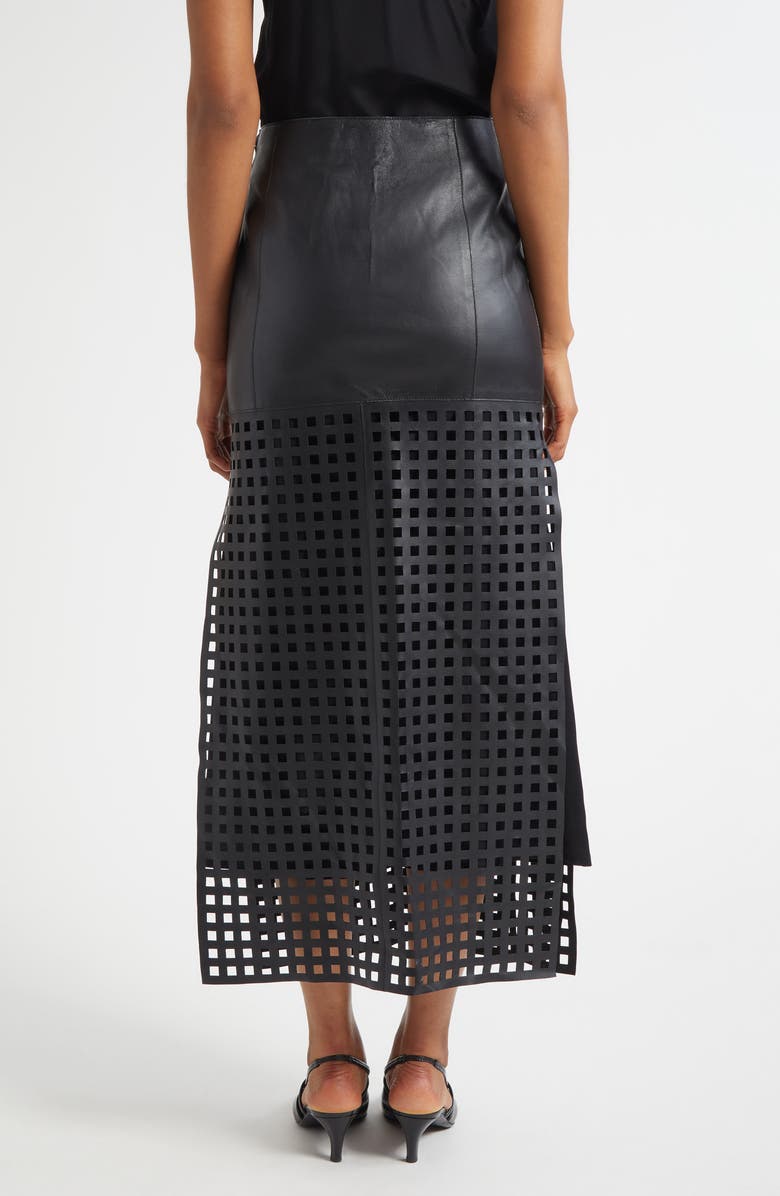 Emporio Armani Laser Cut Nappa Leather Midi Skirt, Alternate, color, Solid Black