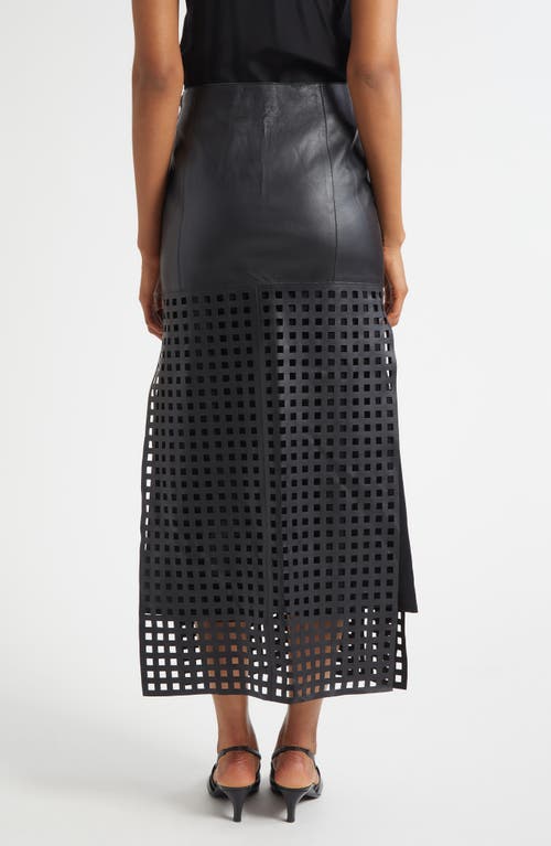 Emporio Armani Polygon Capsule Collection Midi Skirt In Vegetable-tanned Nappa Leather With Laser-cut Perforations In Black