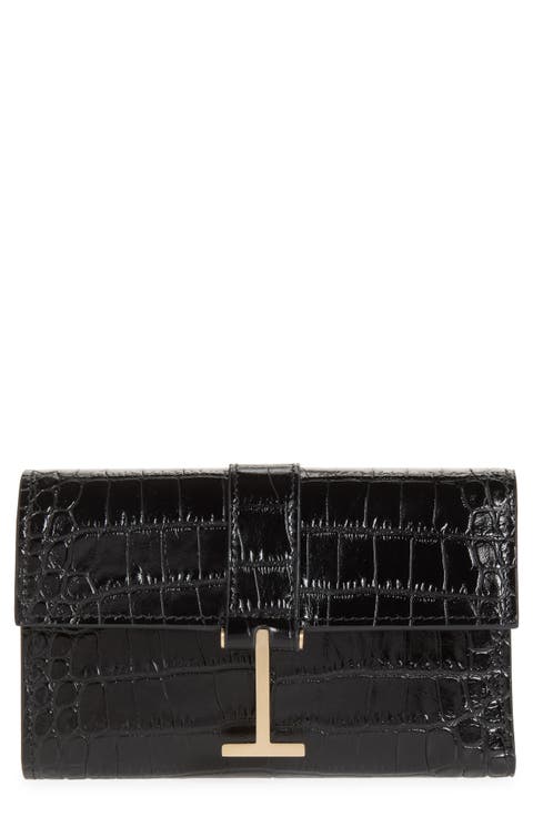 Kara Croc Embossed Leather Compact Wallet