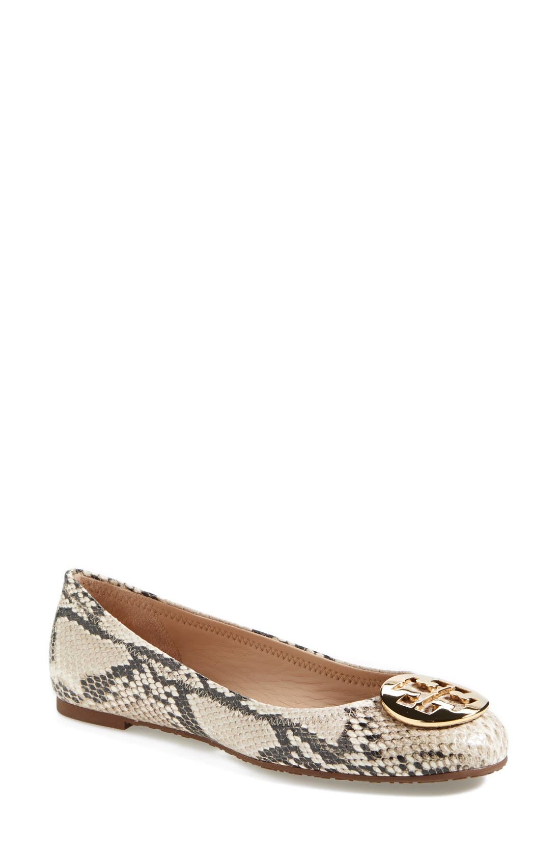 'Reva' Snake Embossed Leather Ballerina Flat, Alternate, color, NATURAL/ GOLD