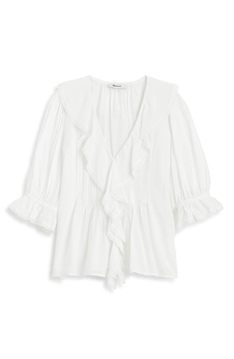 Madewell Cotton Blend Ruffle Top, Alternate, color, White