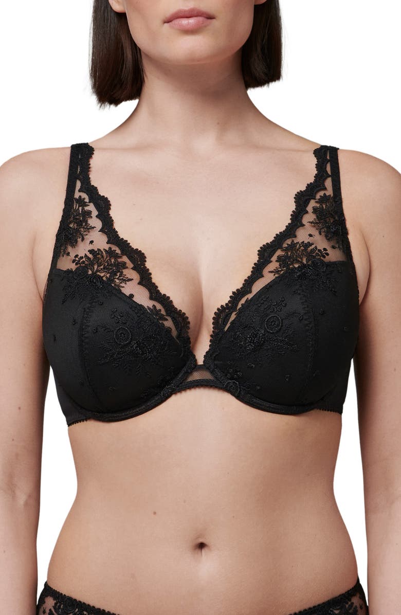 Simone Perele Intrigue Floral Embroidered Triangle Bra, Alternate, color, Black