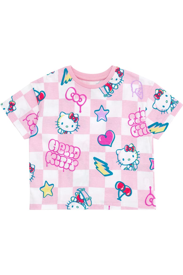 T-Shirt and Chambray Shorts Set, Alternate, color, Hello Kitty Pink Blue