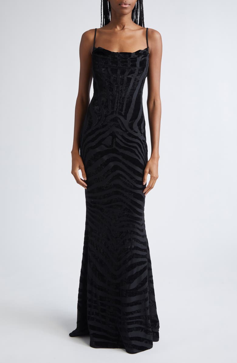 Zebra Stripe Velvet Gown