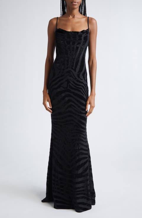 Zebra Stripe Velvet Gown