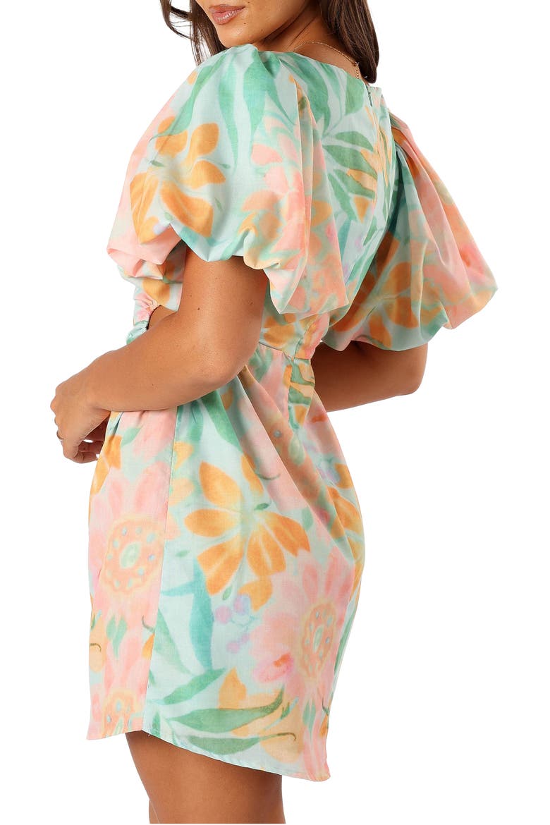 Natalie Puff Sleeve Cutout Minidress, Alternate, color, CORAL PRINT