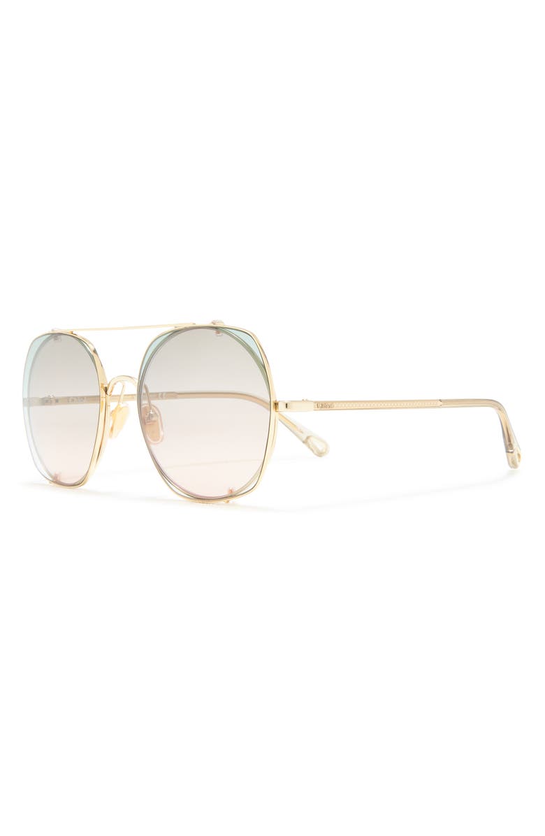 Chloé 56mm Double Layer Round & Square Sunglasses, Alternate, color, Gold Brown