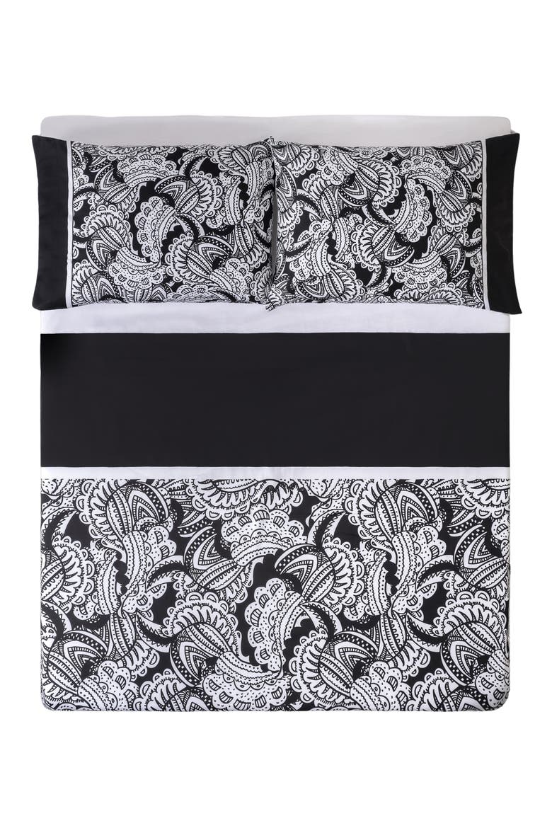 Four-Piece Paisley Print Sheet Set, Main, color, BLACK