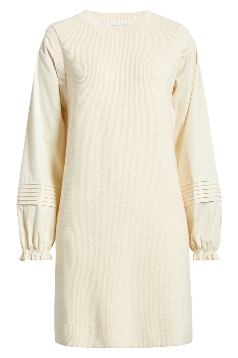 Mixed Media Long Sleeve Sweater Dress, Alternate, color, IVORY DOVE