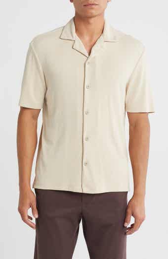 DENIM AND FLOWER Textured Knit Short Sleeve Button-Up Shirt