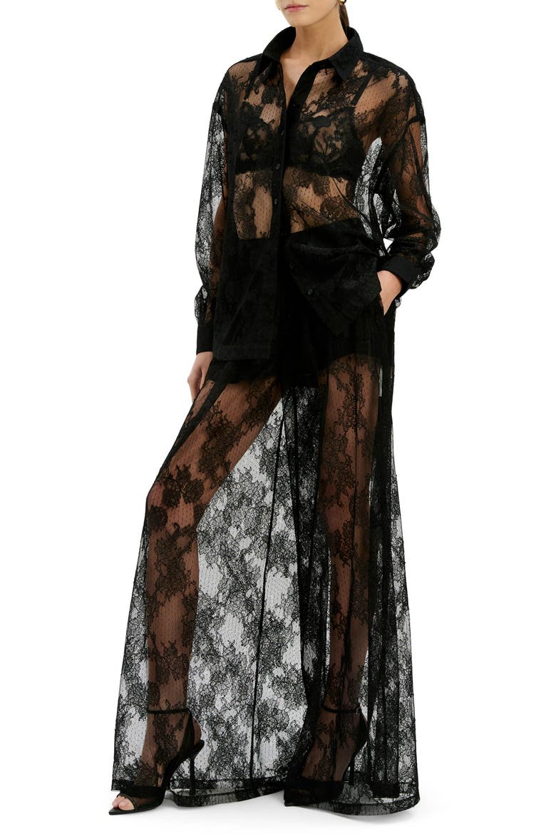 Hildie Sheer Lace Wide Leg Pants, Alternate, color, BLACK