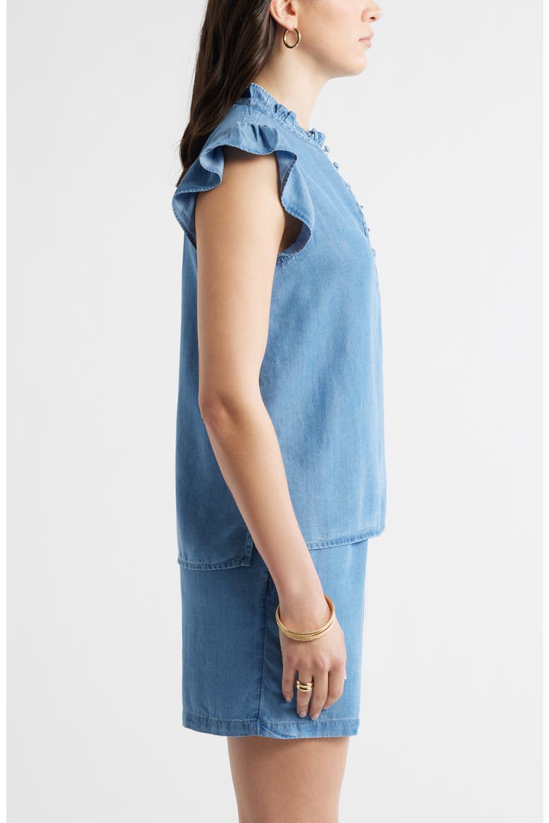 Flutter Sleeve Popover Chambray Top, Alternate, color, MEDIUM WASH