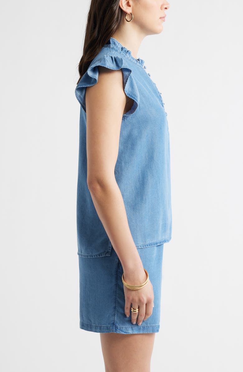 Caslon<sup>®</sup> Flutter Sleeve Popover Chambray Top, Alternate, color, Medium Wash