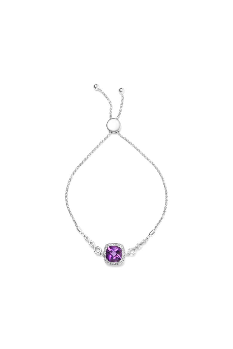 Silver Amethyst & Diamond Accent Bolo Bracelet, Alternate, color, White