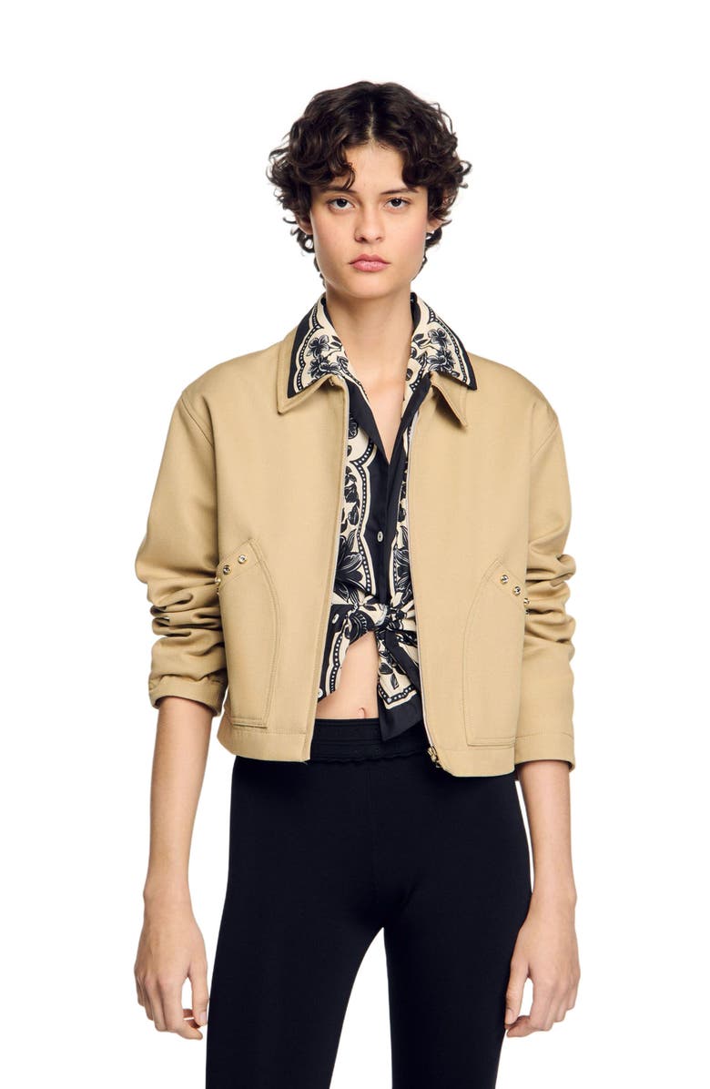 SANDRO Short jacket with rhinestone details, Alternate, color, 