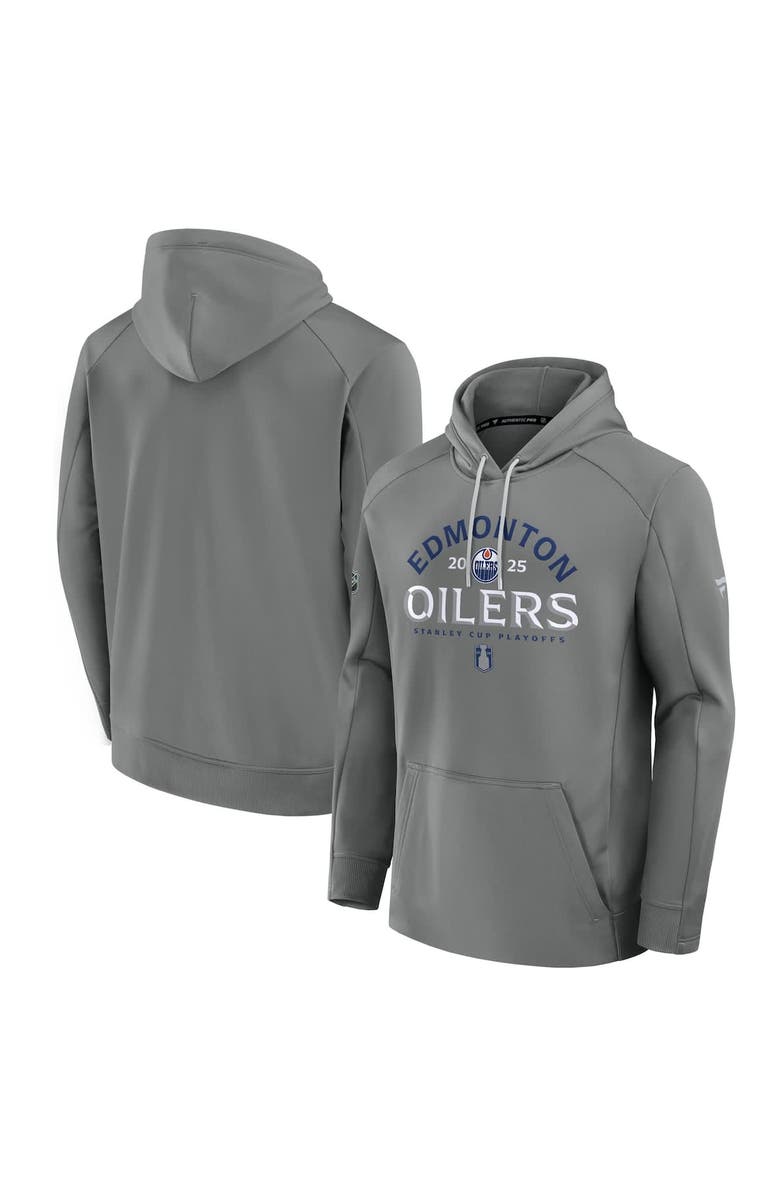 FANATICS Men's Fanatics Gray Edmonton Oilers 2025 Stanley Cup Playoffs Authentic Pro Rink Fly Fleece Pullover Hoodie, Alternate, color, Gray